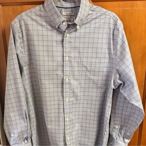 Jos A Bank Mens 16-33 Gray/Blue Plaid Dress Shirt Tailored Fit Stretch Non Iron